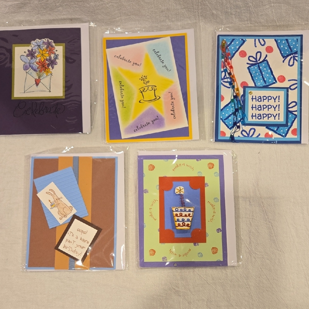 Colorful Celebration Greeting Cards Set Handmade